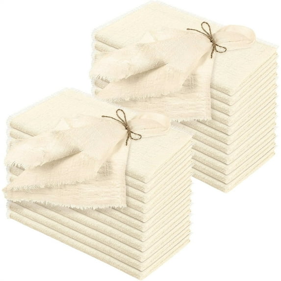 Triani 20Pcs Handmade Cotton Linen Napkins 9.8*9.8 Inch Soft Cloth Dinner Wedding Napkin for Dinner Wedding and Parties Natural Linen (Beige)