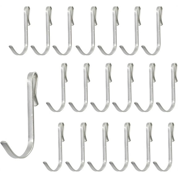 Triani 20Pcs Stainless Steel J Clip Hooks Clip-on Hook Wire Rack Hook Hanging Sink Grid Hook Wire Shelving Accessories J Shaped Hook for Kitchen Bedroom Office(Silver)