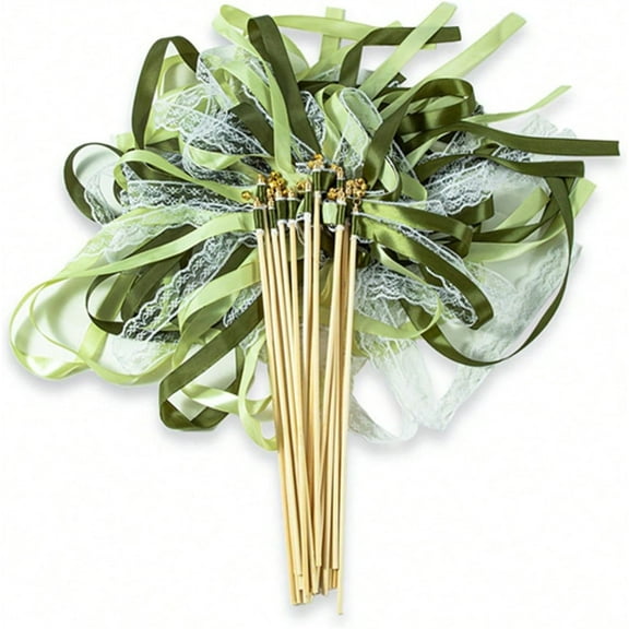 Triani 20Pcs Wedding Ribbon Sticks with Bells Silk Fairy Stick Party Ribbon Streamers for Wedding Party Holiday Activities(Green)