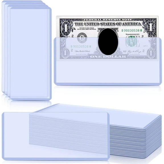 Triani 24Pcs Clear Hard Plastic Waterproof Money Holders 6.8" x 2.9" Banknotes Sleeves Currency Paper Money Protector Bag Top-Load Display Holder for Collectors