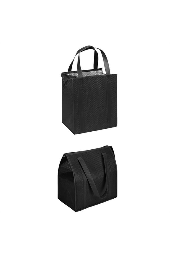 2Pcs Baginsulated Tote Bags With Sturdy Zipper Foldable Cooler Bag Reusable Cooler Bags Heavy Duty Insulated Shopping Bag for Hot Cold Food (Black)