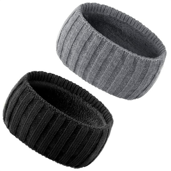 Triani 2Pcs Ear Warmer Headband Fleece Lined Ear Warmers Cozy Cable Knit Headbands Soft & Warm Head Wraps for Men Women Girl Outdoor Sports (Black+Grey)