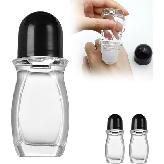 Triani 2Pcs Empty Roller Bottles with Plastic Roller Ball 50ml/1.7oz Glass Deodorant Roller Bottle Leak-Proof Roll on Bottles for Deodorant Perfume Suitable For Cosmetics With Lids