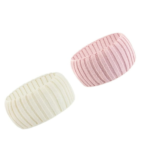 Triani 2Pcs Knit Winter Headbands for Women Fuzzy Fleece Lined Ear Warmer Cable Knit Hair Bands Winter Accessories Warmers Crocheted Head Wrap (Beige+Pink)