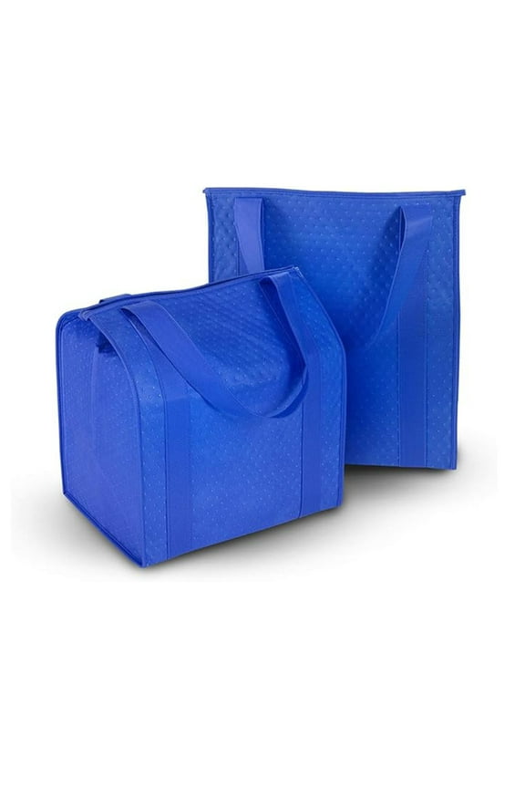 2Pcs Large Capacity Reusable Insulated Grocery Bags Thermal Totes With Zippered Top For Hot Cold Food Delivery Refrigerator Pizza(Blue)