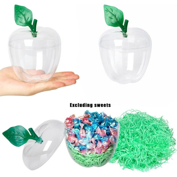 Triani 2Pcs Large Clear Apple Container with Shred Paper Plastic Apple Shape Filling Jar Back To School Teacher Appreciation Gift Decor Classroom Wedding Valentine Party(Clear)