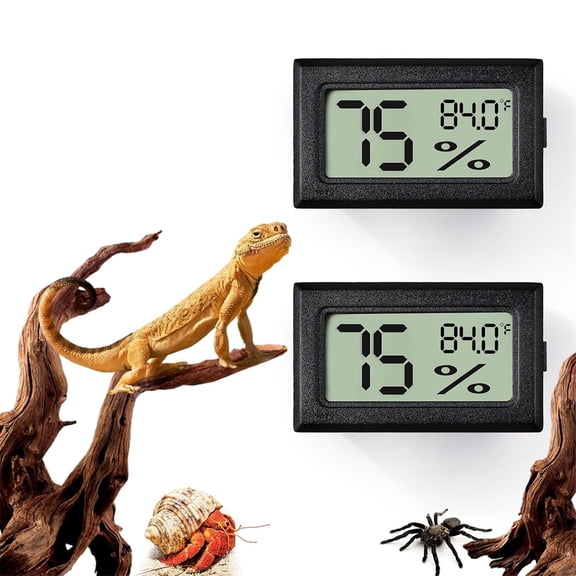 Triani 2Pcs Mini Digital Thermometer Hygrometer Celsius Meter Digital LCD Monitor Indoor Room Pet Humidity Meter Supplies for Leopard Gecko Hermit Crab Gecko Lizard (Rectangle)