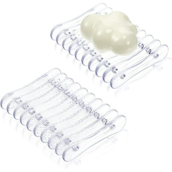 Triani 2Pcs Plastic Bar Soap Holder Clear Self Draining Soap Saver Dishwashing Sponge Bathroom Soap Holder Easy Dry and Clean for Kitchen Shower Room Bathroom Bath Tub