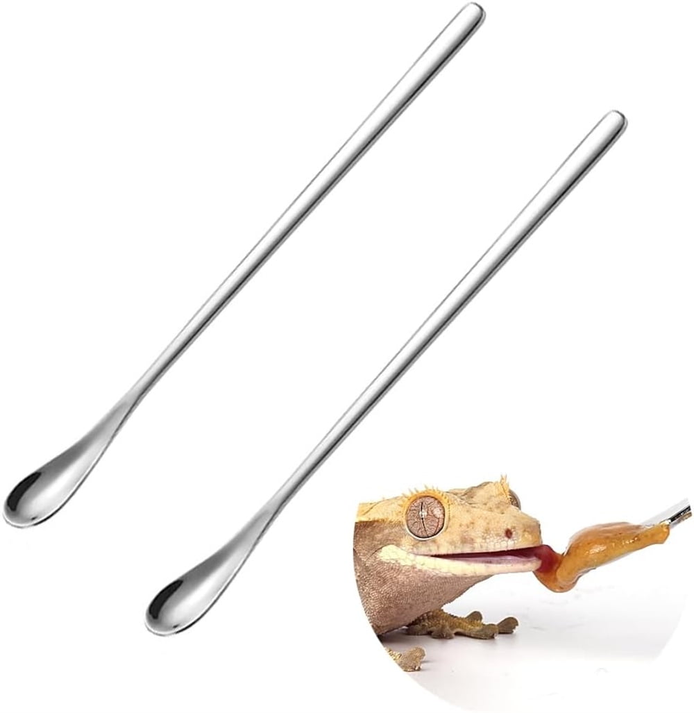 Triani 2Pcs Reptile Food Spoon Fruit Food Feeding Spoon Long Handle Feeding Tool Fits Gecko Gargoyle Bearded Dragon Lizard and Other Small Animals