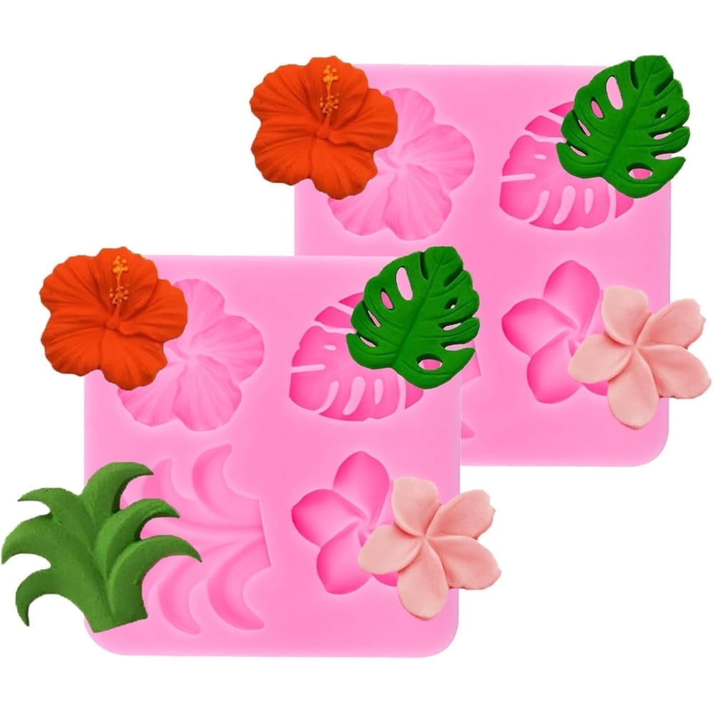 Sijiangmold Tropical Theme Silicone Molds Set Of 6 - Hibiscus, Flamingo, Leaves For Fondant, Chocolate, Clay