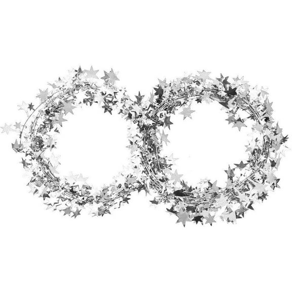 Triani 2Rolls Sparkly Star Tinsel Garlands Metallic Garland Wired Garland for Wreath Making Decoration Festive Ornament Accessory for Gift Wrapping and DIY Craft Projects(Silver)