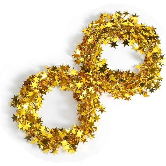 Triani 2Rolls Tinsel Stars Wire Garlands Christmas Tree Hanging Star Garlands Decorations 7.5 Meters Each Roll for New Year Wedding Birthday Party Decoration(Gold)