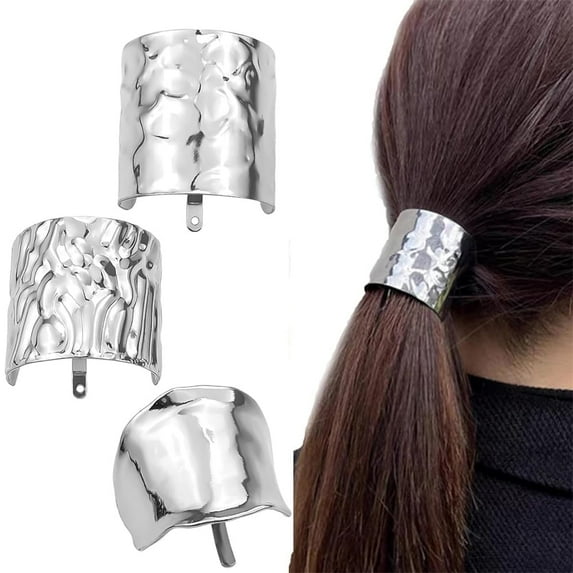 Triani 3 Pcs Silver Lava Metal Hair Cuffs Ponytail Holder Hair Clips Elastic Metal Hair Band Fashionable Non-slip Wrap Hair Accessorie Ponytail Hair Bands Decorative for Women(3 Shape)