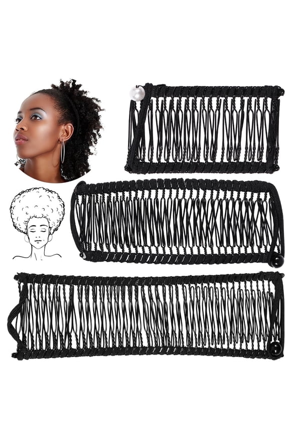 3 Pieces Adjustable Banana Clip for Thick Curly Women, Elastic Comfy Stretch Combs Make Great Hair Accessories for Kinky, Curly Hair Works for Faux Hawks, Braids & Dreadlocks