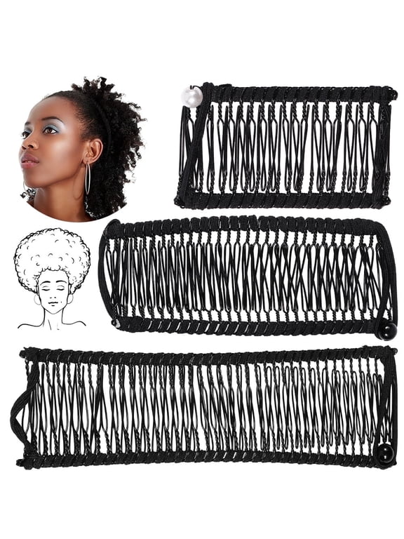 3 Pieces Adjustable Banana Clip for Thick Curly Women, Elastic Comfy Stretch Combs Make Great Hair Accessories for Kinky, Curly Hair Works for Faux Hawks, Braids & Dreadlocks