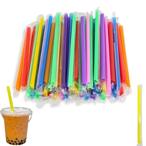 Triani 300Pcs Jumbo Smoothie Straws 240mm Long11mm Extra Wide Straws Individually Wrapped Straws Large Plastic Straws for Boba Tea Shake Drinking