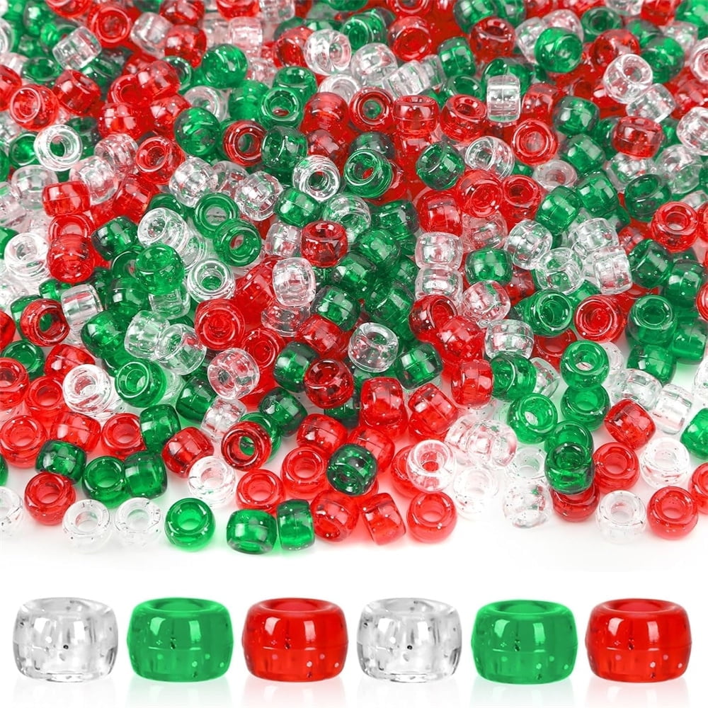 Triani 300g Christmas Pony Beads Glitter Red Green Transparent Pony Beads Bulk for Christmas Decoration Jewelry Making