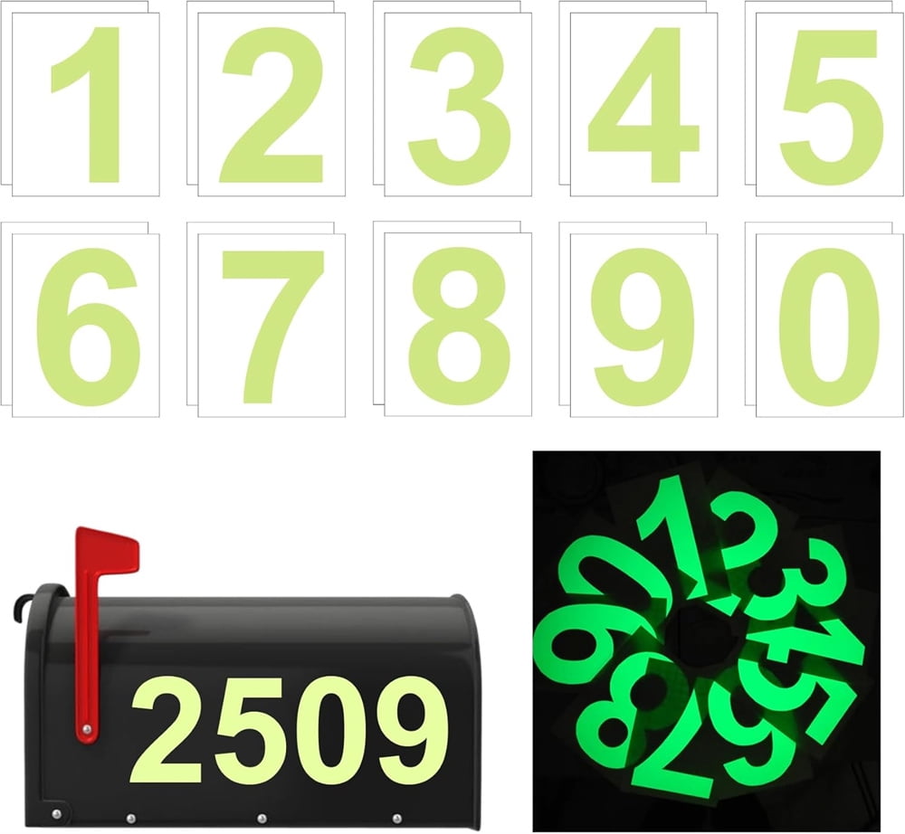 Dark Numbers Triani 30Pcs Glow-in-Dark Mailbox Number Stickers 2.36