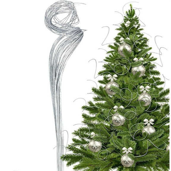 Triani 30Pieces Silver Artificial Glitter Curly Ornaments 27.6" Long Artificial Curly Twigs Christmas Branches Vase Filler for Craft Vases Home Garden Decoration