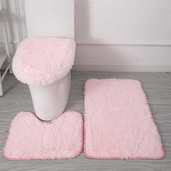 Triani 3Pcs Bathroom Rug Set Thick Fluffy Soft Bathroom Rugs and U-Shaped Toilet Mat and Contour Rug Microfiber Water Absorbent and Non Slip Mat Set for Bathroom Tub Toilet (Pink)