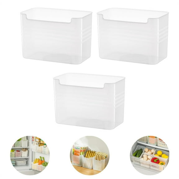 Triani 3Pcs Clear Plastic Fridge Side Door Storage Box Set 7 Inch Extended Refrigerator Door Organizer Storage Box Wide Mouth Space Saving Storage Containers
