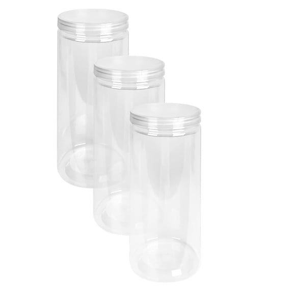 Triani 3Pcs Clear Plastic Jars with Lid 1401ml Round Wide Opening Storage Jar BPA Free Food Safe Airtight Food Storage Container Kitchen Household Craft Storage