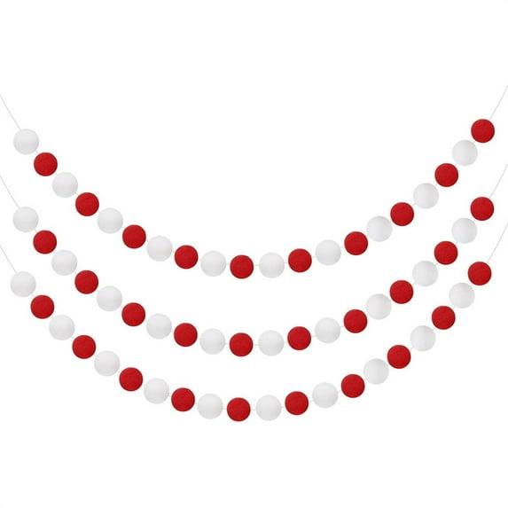 Triani 3Pcs Pom Pom Garland 8.4Ft 30 Balls Xmas Felt Ball Cute Rainbow Pompom Hanging Decorations for Christmas Tree Staircase Ornament Home/Room Decor(Red White)