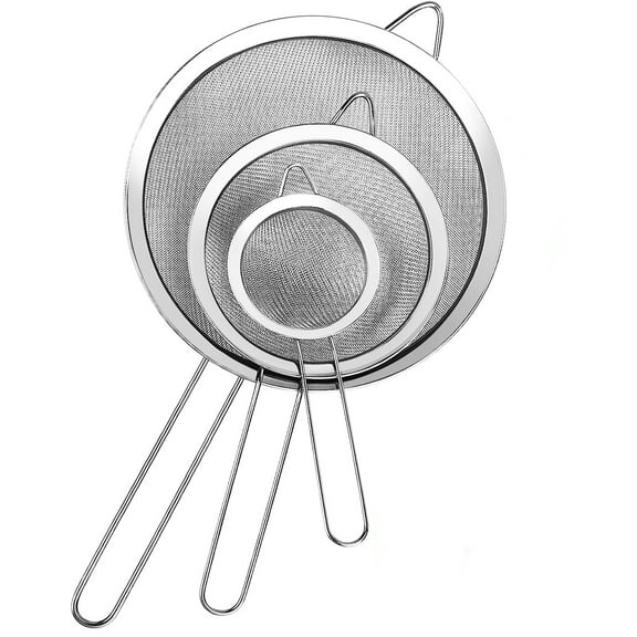 Triani 3Pcs Sieves and Strainers Set - Silver Metal Sieve Stainless Steel, Fine Mesh Strainer | Kitchen Mesh, Sive Cooking, Flour for Baking Rust Free Seive, Dishwasher Safe SIV, Colande