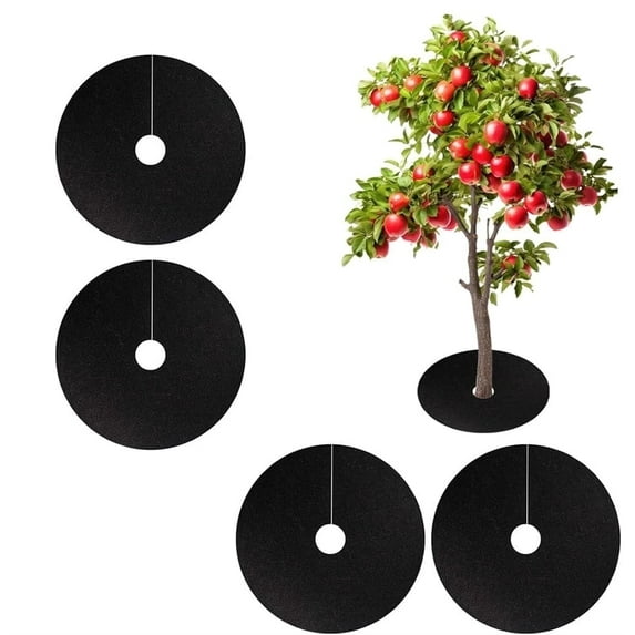 Triani 4 Pack Non-Woven Tree Mulch Ring Round Weed Barrier Mat 24.4 Inch Reusable Tree Mulch Ring Non Woven Landscape Fabric Degradable Mulch for Landscaping Garden Bed