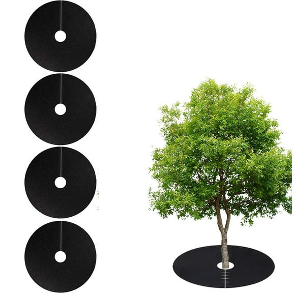 Triani 4 Pack Non Woven Tree Ring 24.4 Inch Round Tree Base Weed Barrier Fabric Cover Used to inhibit Weed Growth Reusable Tree Mulch Ring for Plant Root Protection(Black)