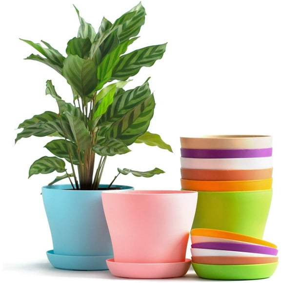 Triani 4" Round Multi-Color Plastic Plant Pot (8 Pieces)