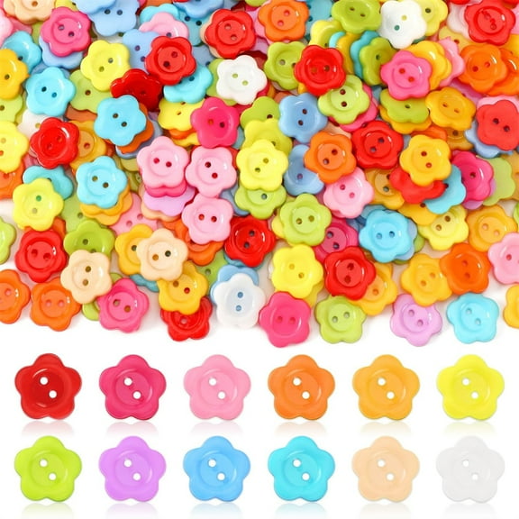 Triani 400Pcs Flower Buttons 2 Hole Plastic Decorative Buttons Assorted Colorful Cute Small Flower Buttons Bulk for Sewing DIY Handmade Craft Clothes Decoration