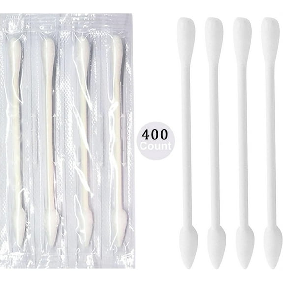 Triani 400Pcs Individually Wrapped Cotton Swabs Double-Headed Makeup Remove Cotton Swabs Round+Pointed Shape Natural Cotton Buds for The Ear Makeup Clean