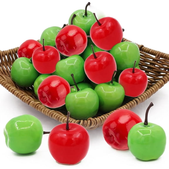 Triani 40Pcs Artificial Fruits Apples 1.37" Faux Plastic Red Green Apples Model Lifelike Fake Apples for Kichen Party Chirstmas Tree DIY Decoration Model(20 Green+20Red)