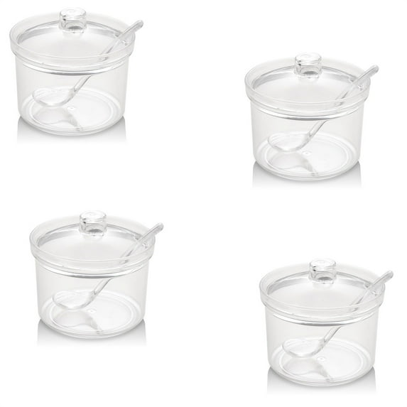 Triani 4Pcs Acrylic Sugar Bowl with Lid and Spoon for Sugar 7 oz Clear Acrylic Sugar Bowl Salt Spoon Storage Sugar Jar for Home Kitchen Coffee Bar Restaurant(Clear)