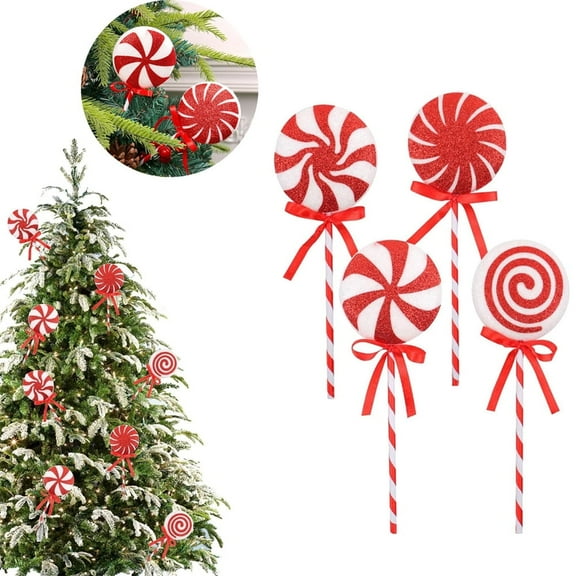 Triani 4Pcs Candy Cane Christmas Tree Pick Red and White Color Foam Lollipop Seasonal Decor for Tree Candy Picks OrnamentsHome Office Holiday Party Vase