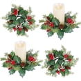 thumbnail image 1 of Triani 4Pcs Christmas Candle Holder Wreath Artificial Maple Leaves and Berries Candle Rings Greenery Pinecones Table Centerpiece for Festive Table Centerpiece Winter Holiday, 1 of 7
