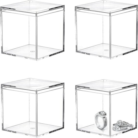 Triani 4Pcs Clear Acrylic Box with Lid 1.77 x 1.77x 1.77 Inch Plastic Square Cube Containers Home & Office Decorative Boxes Transparent Square Cube Storage Box