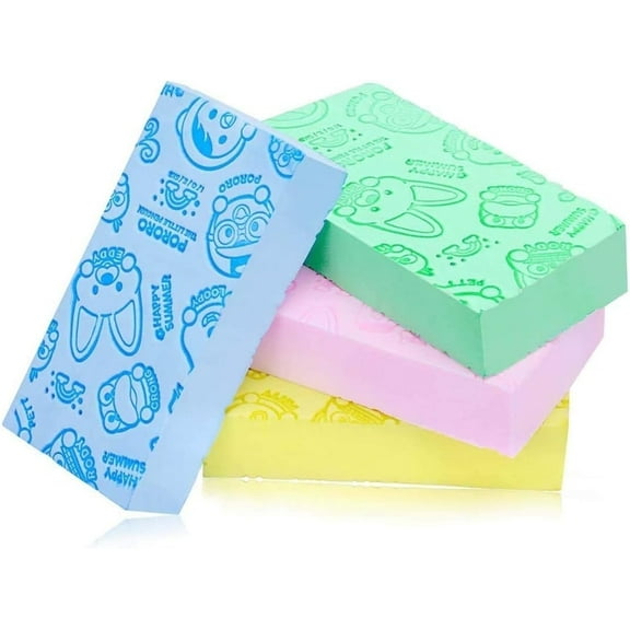 Triani 4Pcs Exfoliating Bath Sponge, Asian Bath Sponge for Shower, Korean Moisturizer and Exfoliator Body Sponge, Japanese Spa Cellulite Massager Dead Skin Sponge Remover for Kids Adult