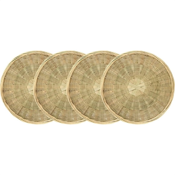 Triani 4Pcs Handmade Bamboo Paper Plate Holder Set 9.45" Heavy Duty Reusable Natural Plates Reuseable For Home Party Daily Dinning Picnic as Wall Decoration