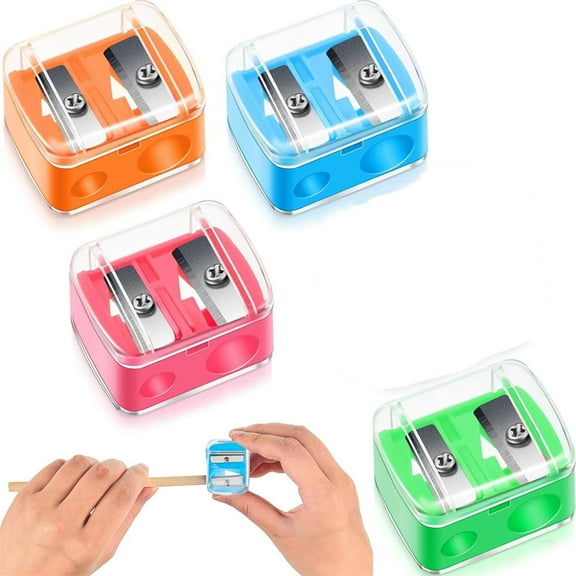 Triani 4Pcs Makeup Pencil Sharpener 3 in 1 with Cover Plastic Lip Liner Pencil Sharpener Easy to Clean Travel Essentials Convenient Tools(4Color)