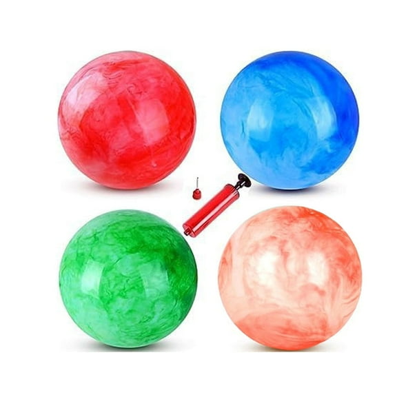 Triani 4Pcs Marbleized Bouncy Balls 9 Inch Inflatable Kick Ball Provide Hours of Fun and Entertainment Bouncing Sensory Balls with Hand Air Pump