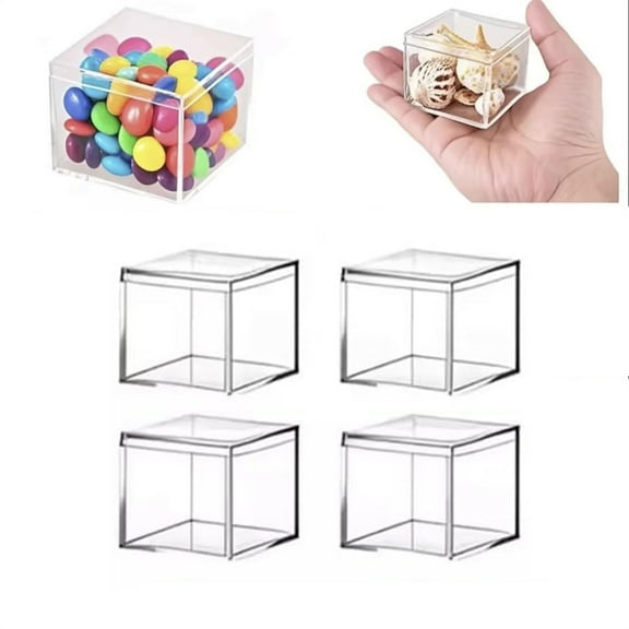 Triani 4Pcs Small Acrylic Box Clear Boxes 1.77 x 1.77x 1.77 Inch Plastic Boxes Decorative Storage Box with Lid for Home Pill Tiny Jewelry