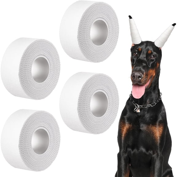 Triani 4Roll Ear Tape for Dogs Doberman Stand Up Tool 1 Inch Self Adhesive Cotton Tape for Doberman Corgi Chihuahua Puppy Large Medium and Small Dogs