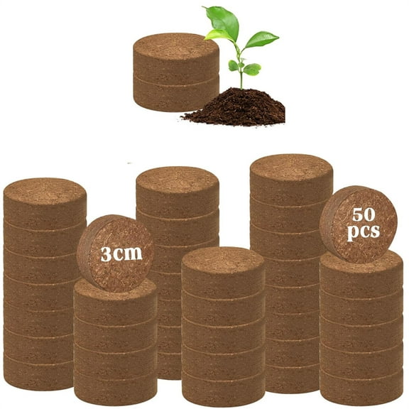 Triani 50Pcs Coco Coir Pellets Seed Starting Soil Mix 30mm Coconut Fiber Seedling Soil for Planting, Garden, Bonsai, Vegetables & Flower