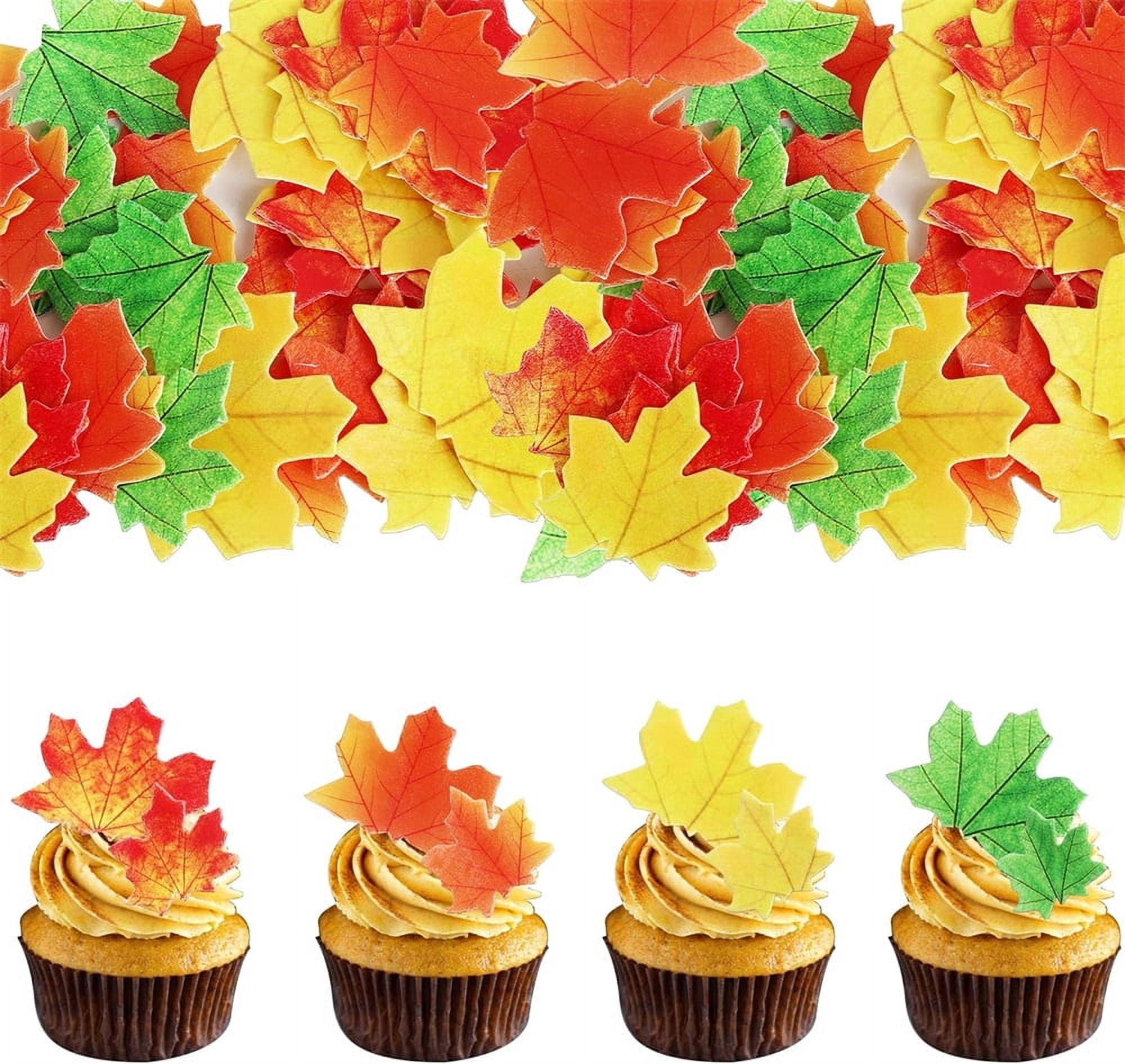 Triani 50Pcs Edible Fall Leaves Cupcake Toppers Wafer Paper Maple ...