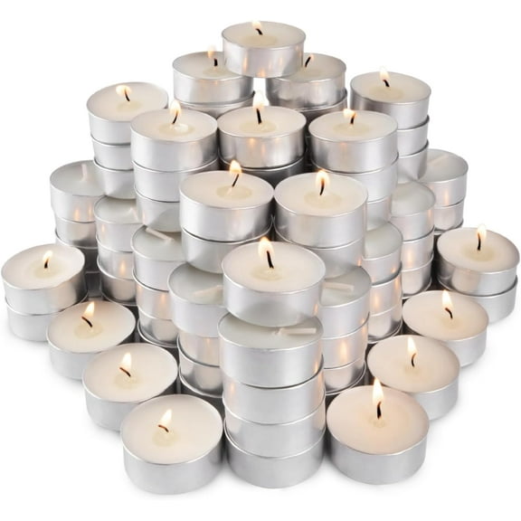 Triani 50Pcs Unscented Tea Lights Candles in Bulk | White, Smokeless, Dripless & Long Lasting Paraffin Tea Candles | Small Votive Mini Tealight Candles for Home,Shabbat, Weddings , Pool& Emergencies