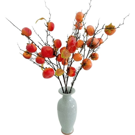 Triani 5Pcs Artificial Persimmon Berry Twig Stem with Persimmons Fake Fruit Plants for Home Balcony Decor