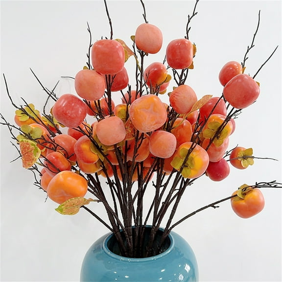 Triani 5Pcs Artificial Persimmon Branches with 7 Persimmons Artificial Fruits Simulation Rustic Indoor Plant for Home Decor