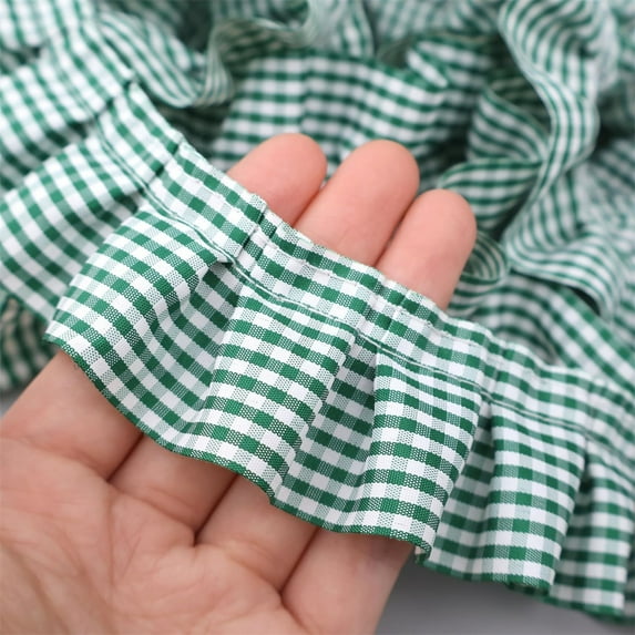 Triani 5Yards Ruffle Pleated Lace Trim 1.57 Inch Gingham Ruffle Pleated Lace Trim Gathered Lace Ribbon Edge Trimming for Home Dress Decor(Green)